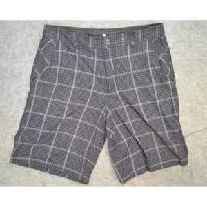 Lululemon Shorts Mens 36 Gray Plaid Chino Golf Performance Zip Fly Pockets Nylon